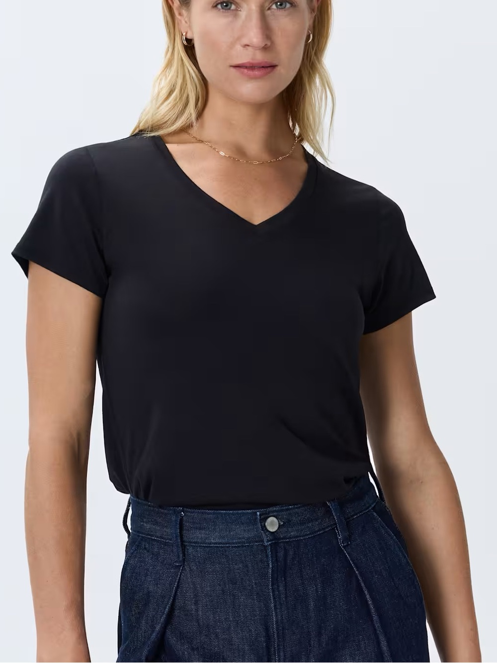 Quince Black Cotton Modal V-Neck Short Sleeve Tee Classic Shirt Size Small